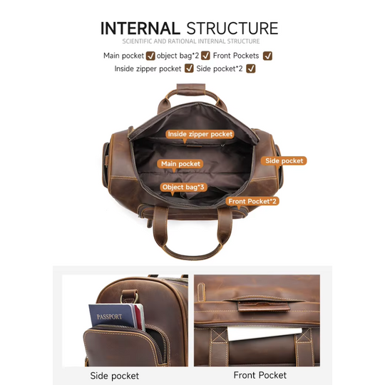 Geniune Leather Travel Duffle Bag | PORI