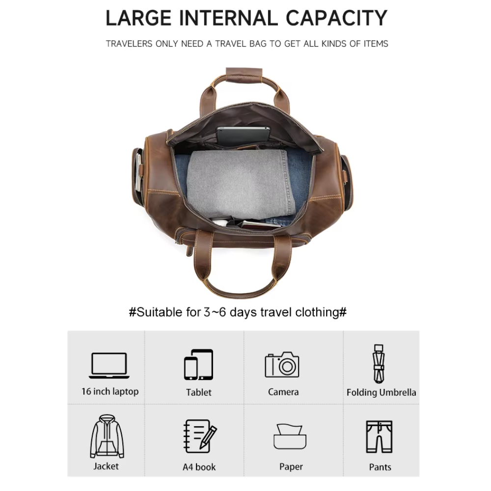 Geniune Leather Travel Duffle Bag | PORI